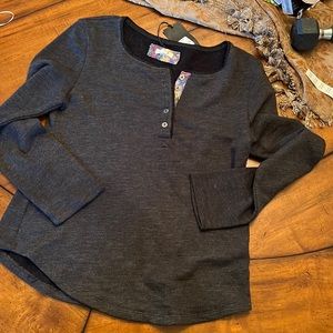 Dylan LS pullover style top.  Croquet detail at button openings & rounded bottom